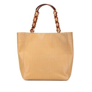 CHANEL Cream Caviar Leather Logo Shoulder Bag